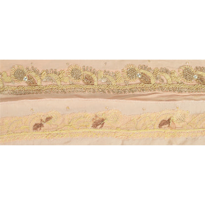 Sanskriti Vintage Sari Border Hand Embroidered Craft 1Yd Sewing Peach Trims Lace