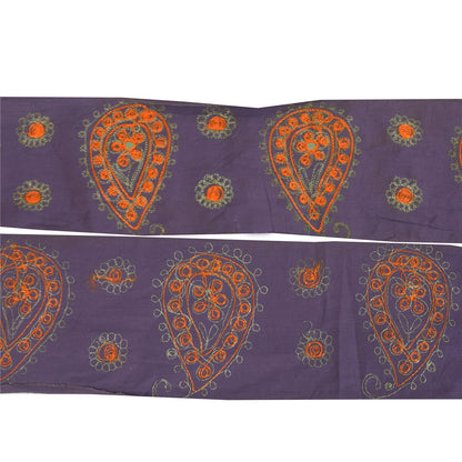 Sanskriti Vintage Sari/Saree Border Hand Bead Zari 1 YD Trim Blue 5W Cotton Lace