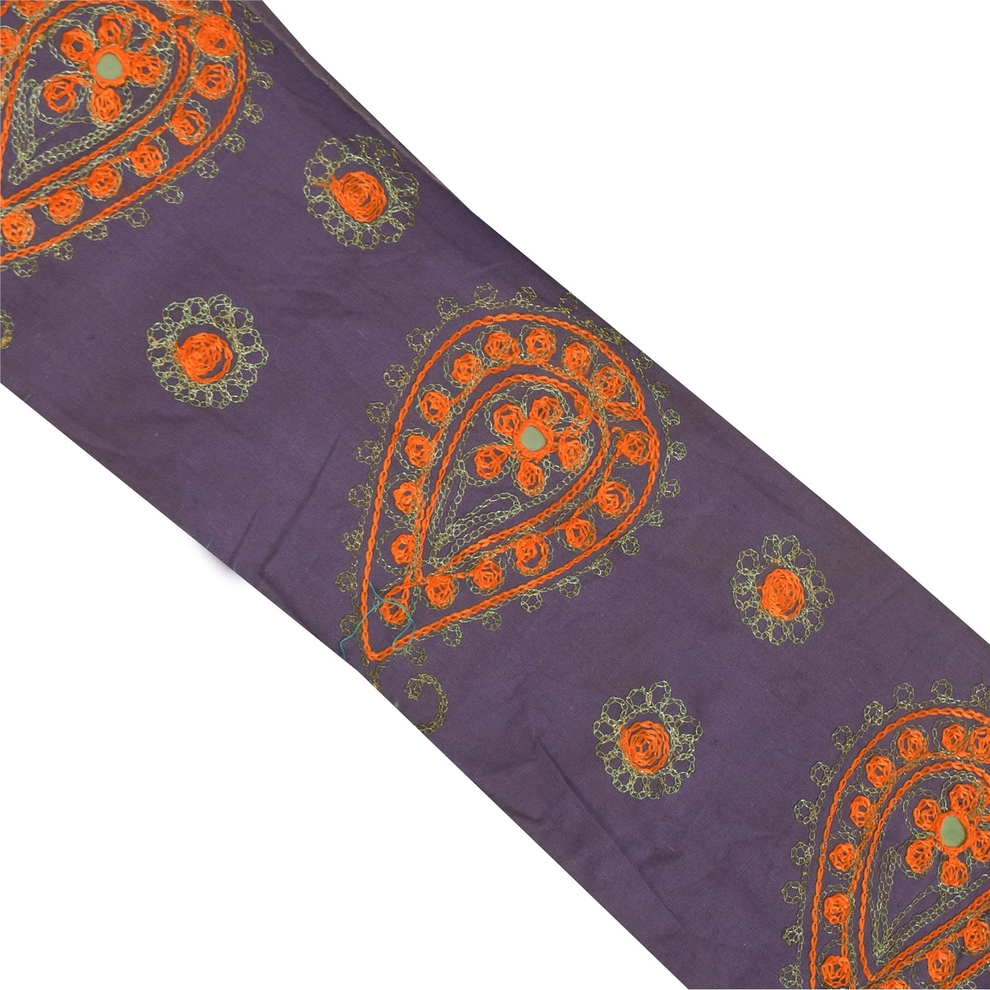 Sanskriti Vintage Sari/Saree Border Hand Bead Zari 1 YD Trim Blue 5W Cotton Lace