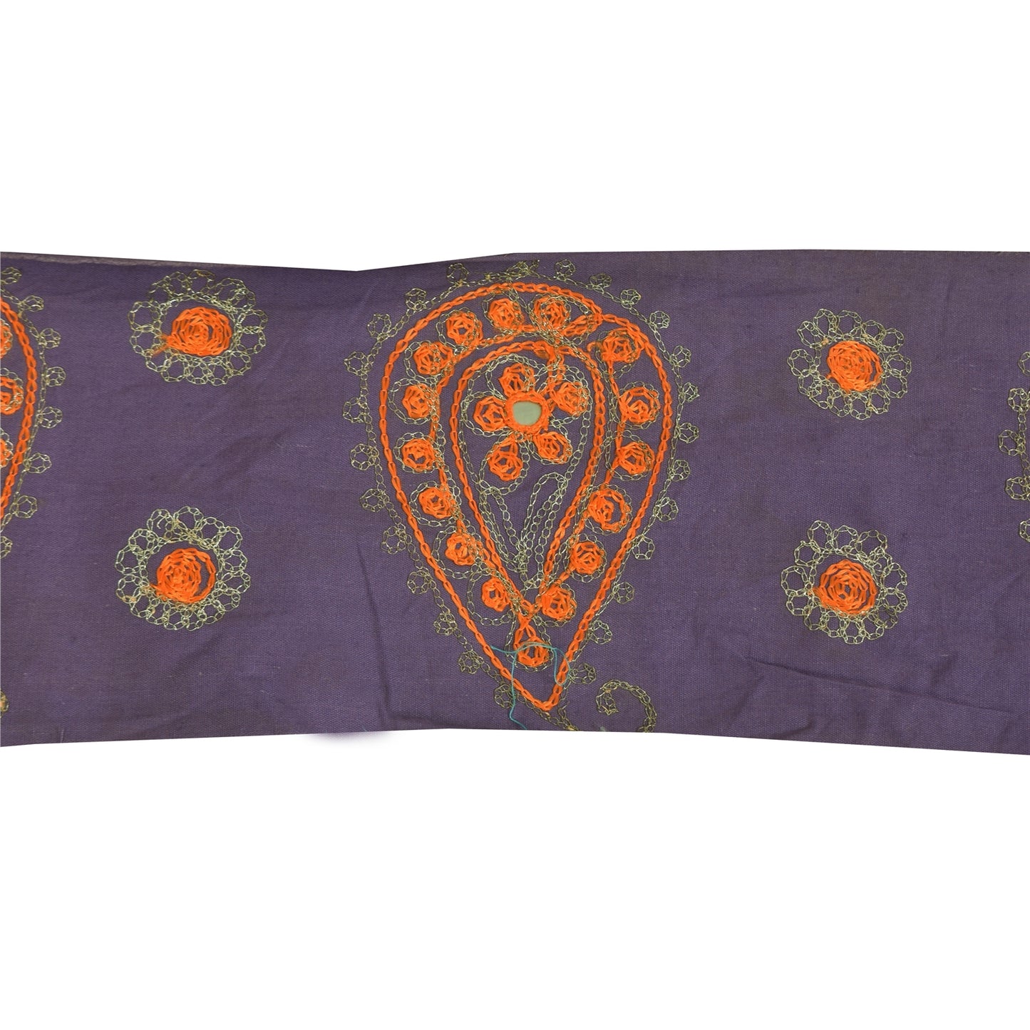 Sanskriti Vintage Sari/Saree Border Hand Bead Zari 1 YD Trim Blue 5W Cotton Lace