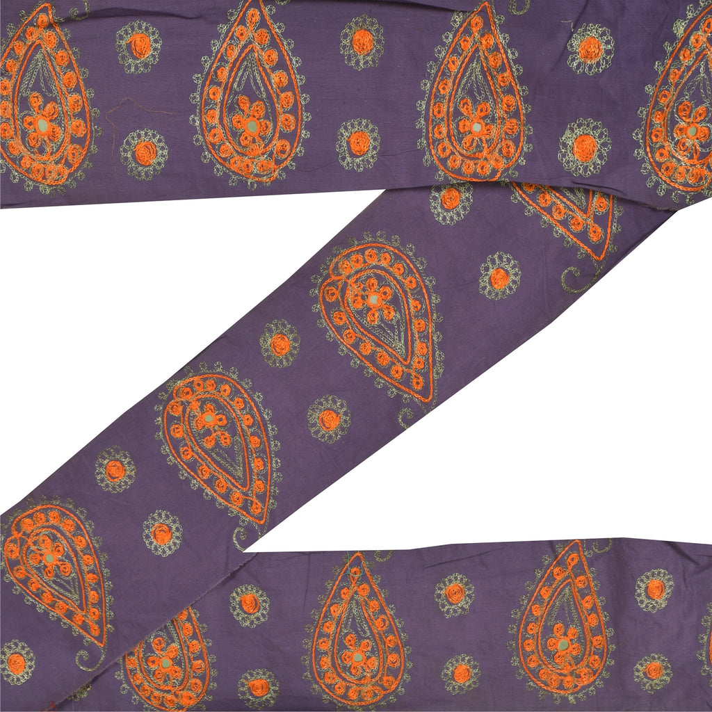 Sanskriti Vintage Sari/Saree Border Hand Bead Zari 1 YD Trim Blue 5W Cotton Lace