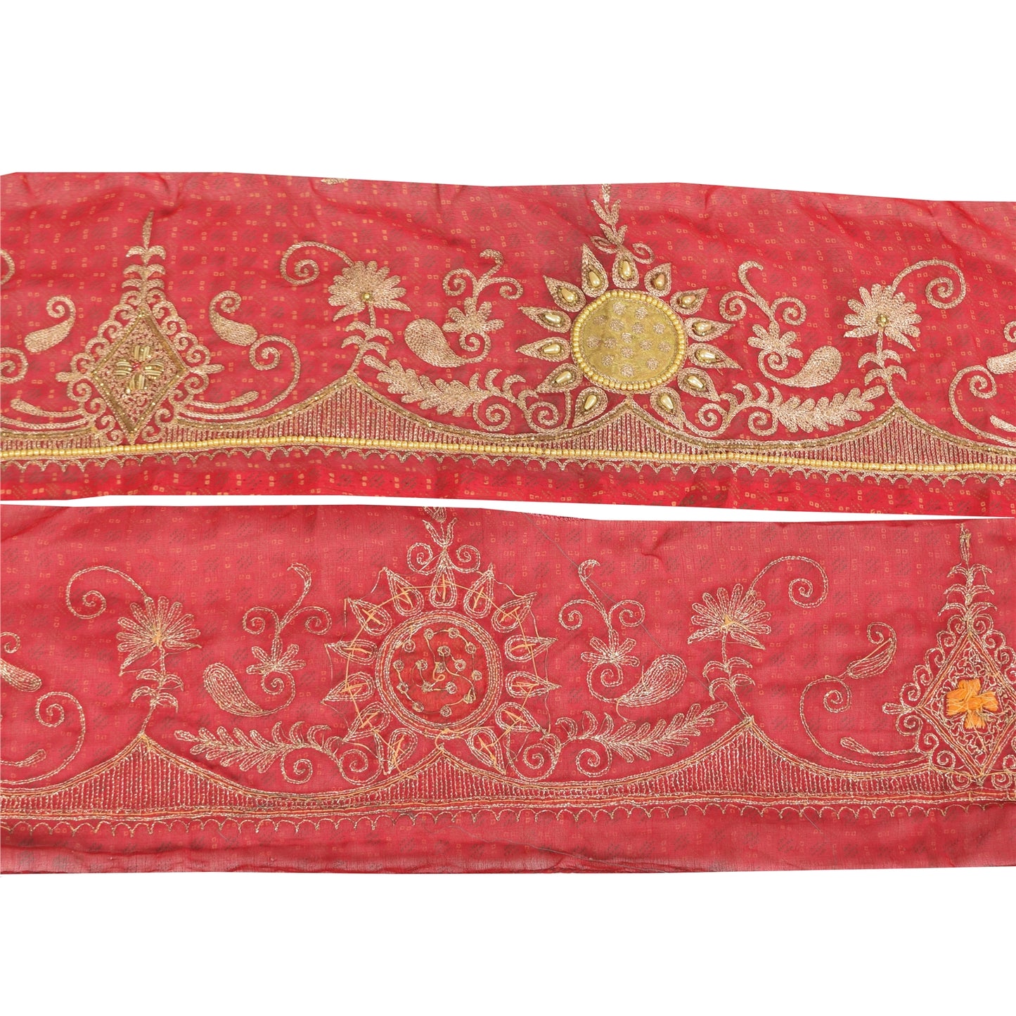 Sanskriti Vintage 1 YD Sari Border Hand Beaded Patch Work Trim Pink 5.5W Lace