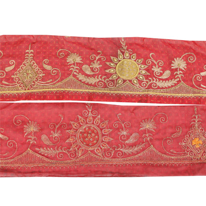 Sanskriti Vintage 1 YD Sari Border Hand Beaded Patch Work Trim Pink 5.5W Lace