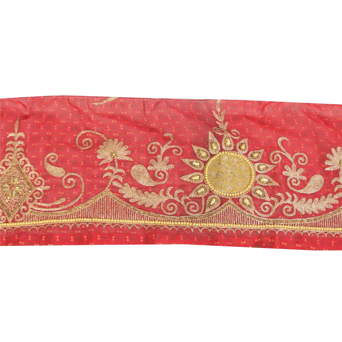 Sanskriti Vintage 1 YD Sari Border Hand Beaded Patch Work Trim Pink 5.5W Lace