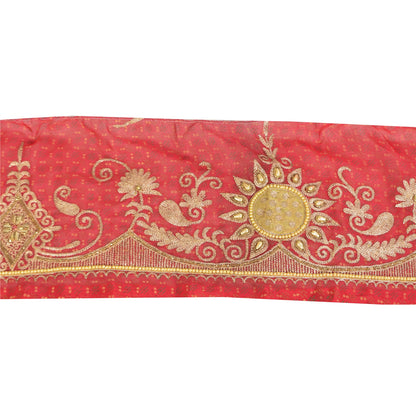 Sanskriti Vintage 1 YD Sari Border Hand Beaded Patch Work Trim Pink 5.5W Lace