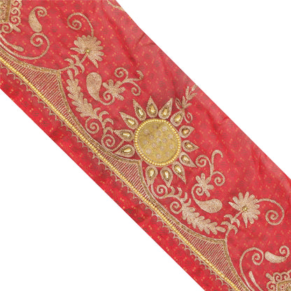Sanskriti Vintage 1 YD Sari Border Hand Beaded Patch Work Trim Pink 5.5W Lace