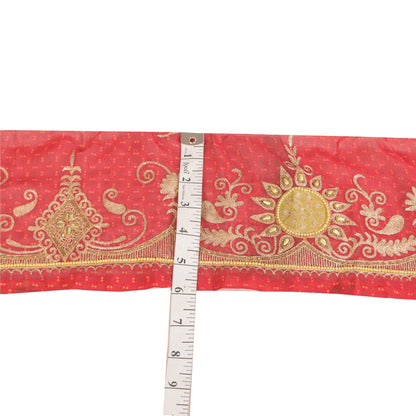 Sanskriti Vintage 1 YD Sari Border Hand Beaded Patch Work Trim Pink 5.5W Lace