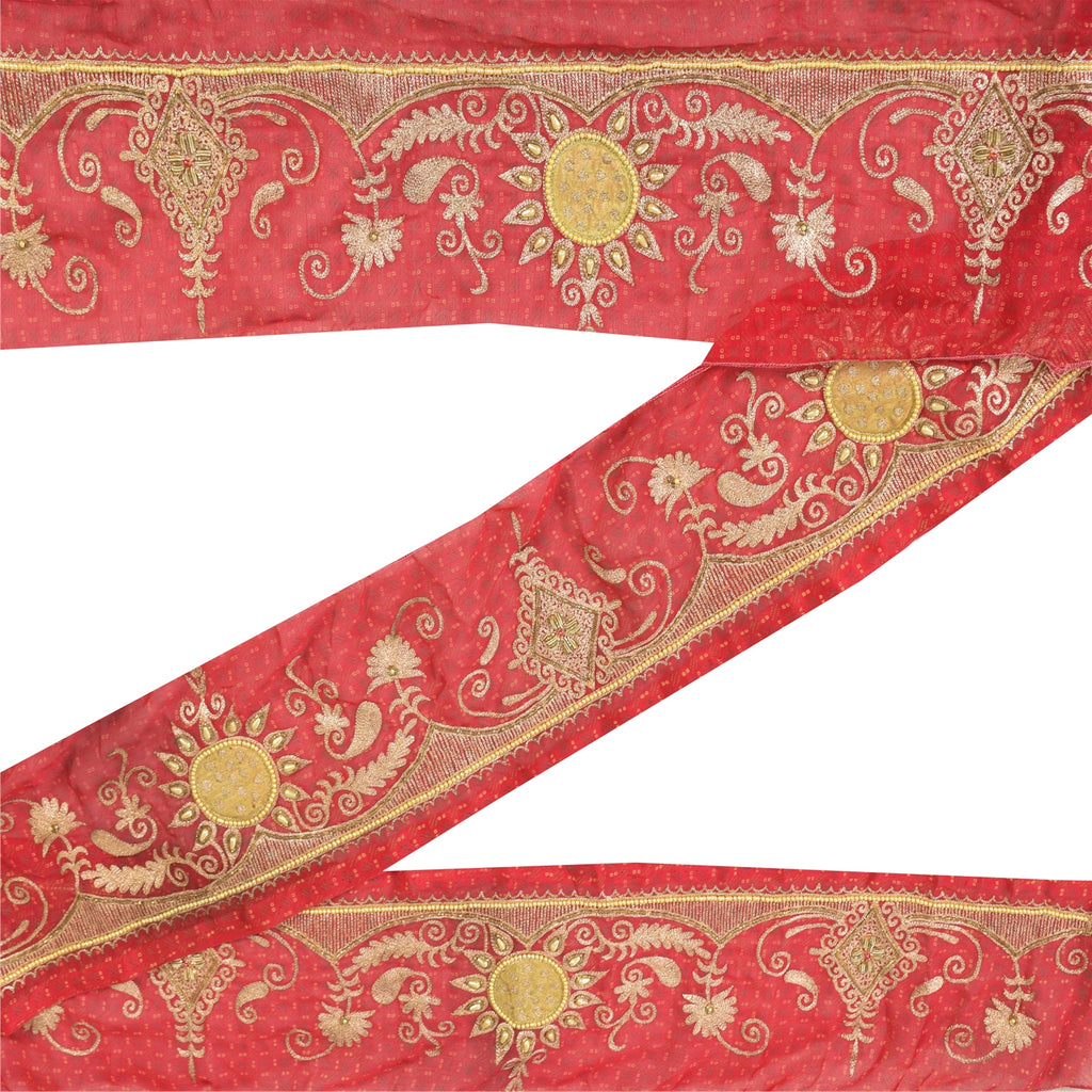 Sanskriti Vintage 1 YD Sari Border Hand Beaded Patch Work Trim Pink 5.5W Lace