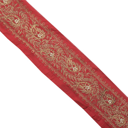 Sanskriti Vintage Sari/Saree Border Hand Beaded Zari 1 YD Trim Marron 2.5W Lace