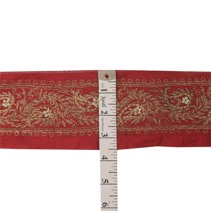 Sanskriti Vintage Sari/Saree Border Hand Beaded Zari 1 YD Trim Marron 2.5W Lace