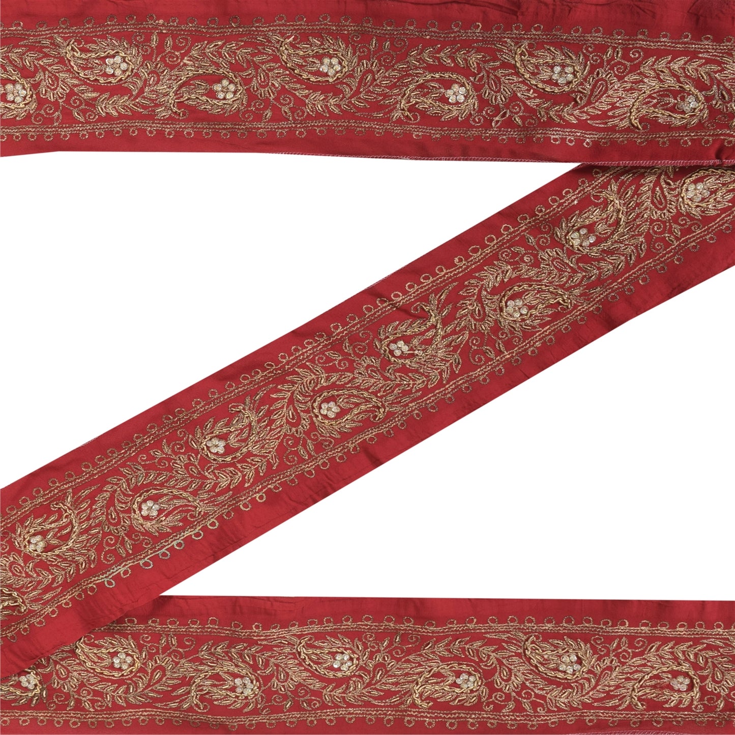 Sanskriti Vintage Sari/Saree Border Hand Beaded Zari 1 YD Trim Marron 2.5W Lace