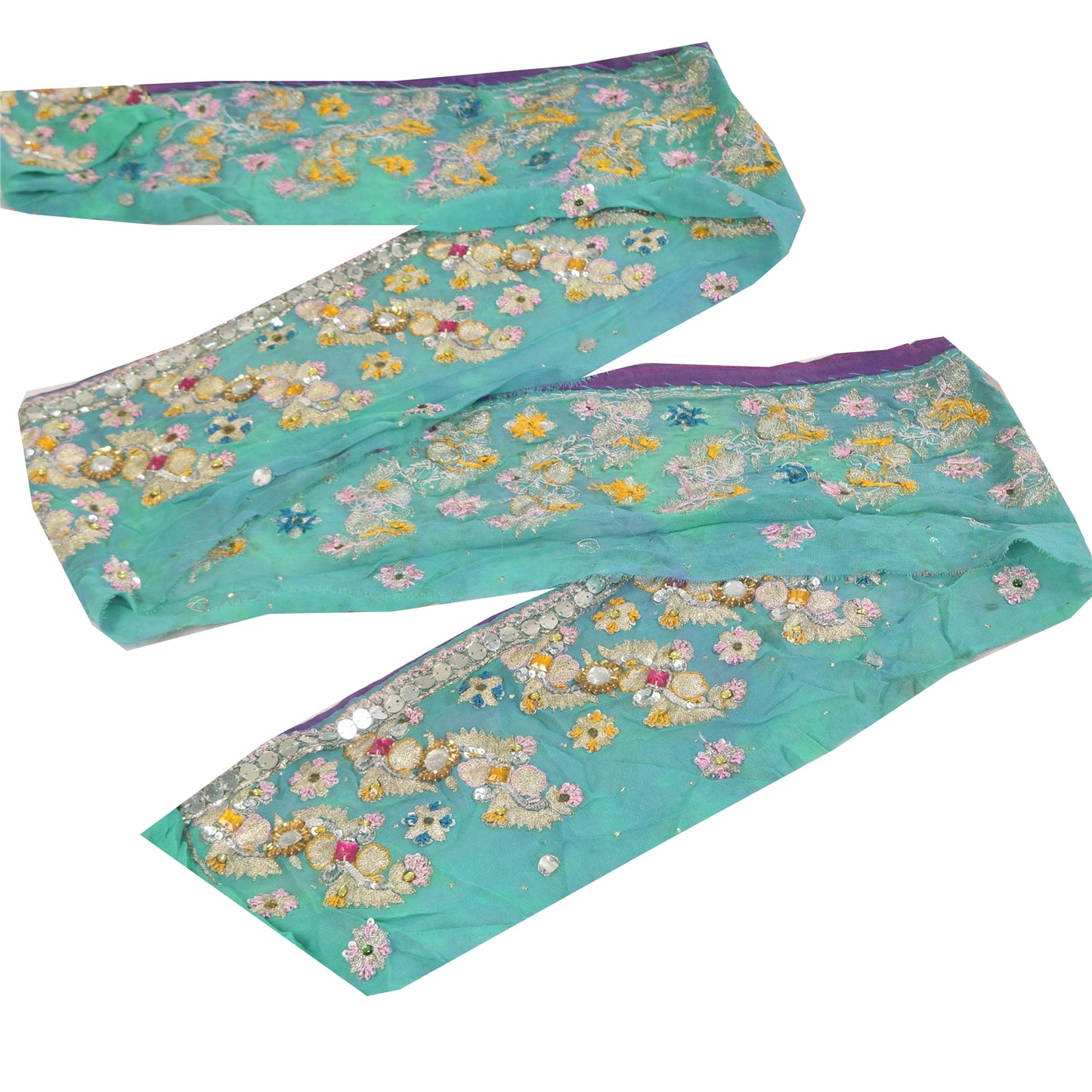 Sanskriti Vintage Sari Border Hand Beaded Zari Zardozi 1 YD Trim Blue 4W Lace