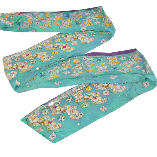 Sanskriti Vintage Sari Border Hand Beaded Zari Zardozi 1 YD Trim Blue 4W Lace