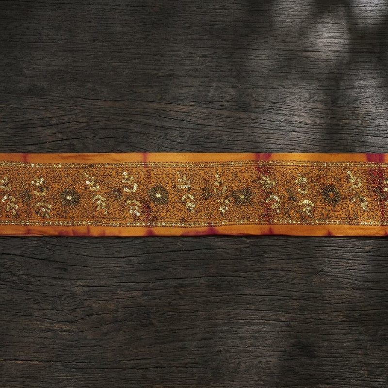 Sanskriti Vintage 1 YD Sari Border Orange Pure Crepe Hand Embroidered Craft Trim