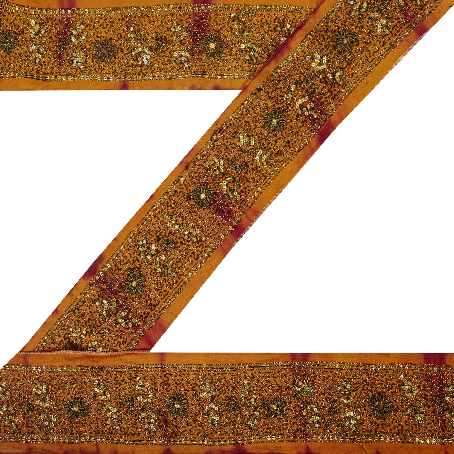 Sanskriti Vintage 1 YD Sari Border Orange Pure Crepe Hand Embroidered Craft Trim