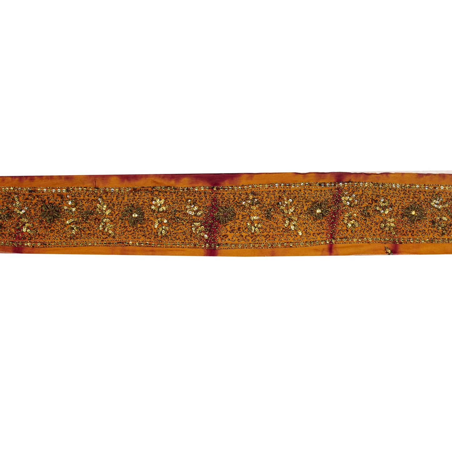 Sanskriti Vintage 1 YD Sari Border Orange Pure Crepe Hand Embroidered Craft Trim