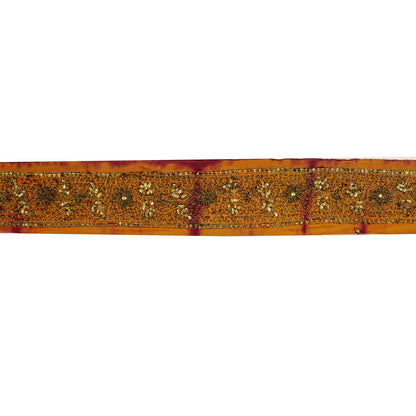 Sanskriti Vintage 1 YD Sari Border Orange Pure Crepe Hand Embroidered Craft Trim