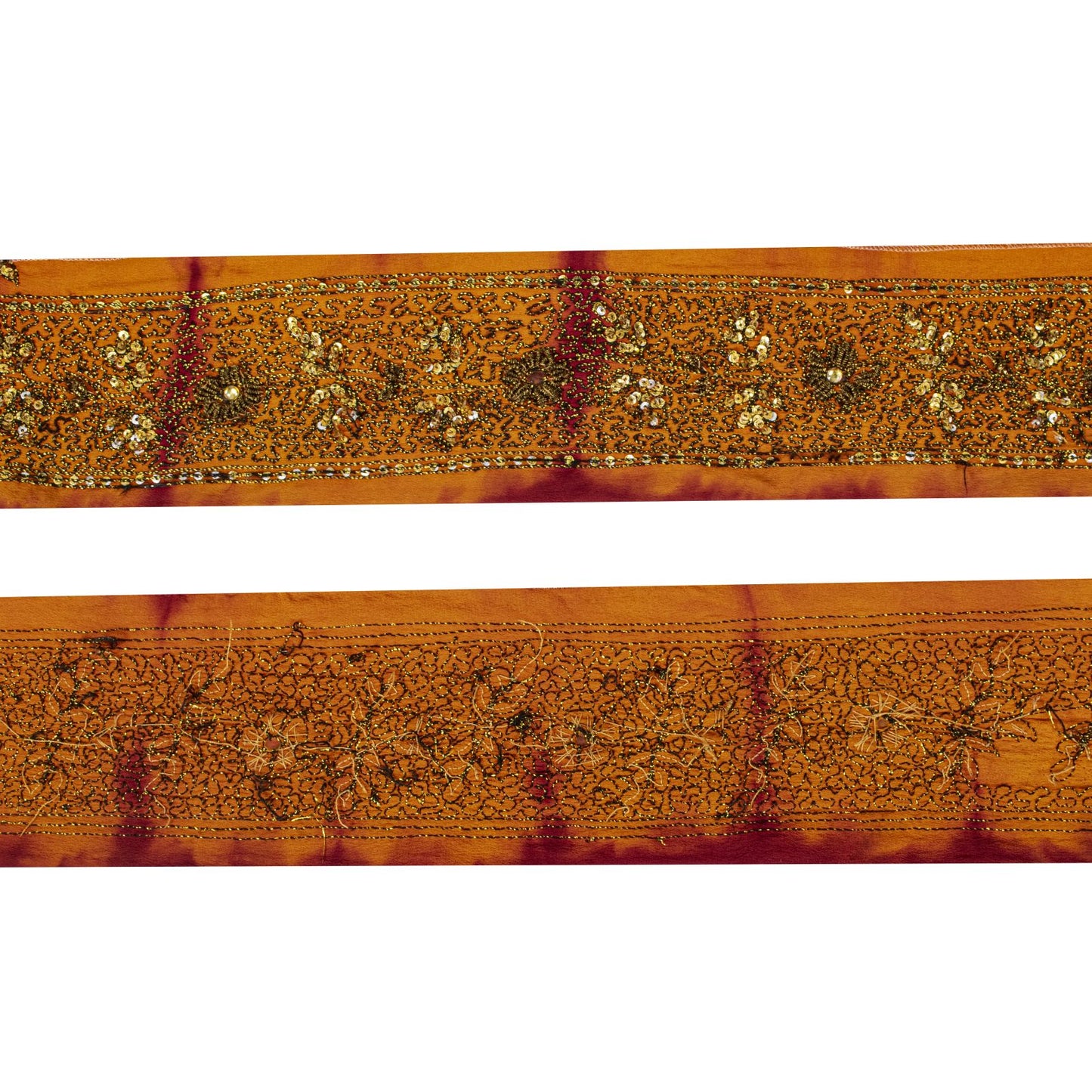 Sanskriti Vintage 1 YD Sari Border Orange Pure Crepe Hand Embroidered Craft Trim