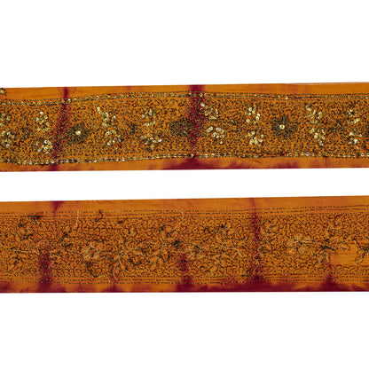 Sanskriti Vintage 1 YD Sari Border Orange Pure Crepe Hand Embroidered Craft Trim