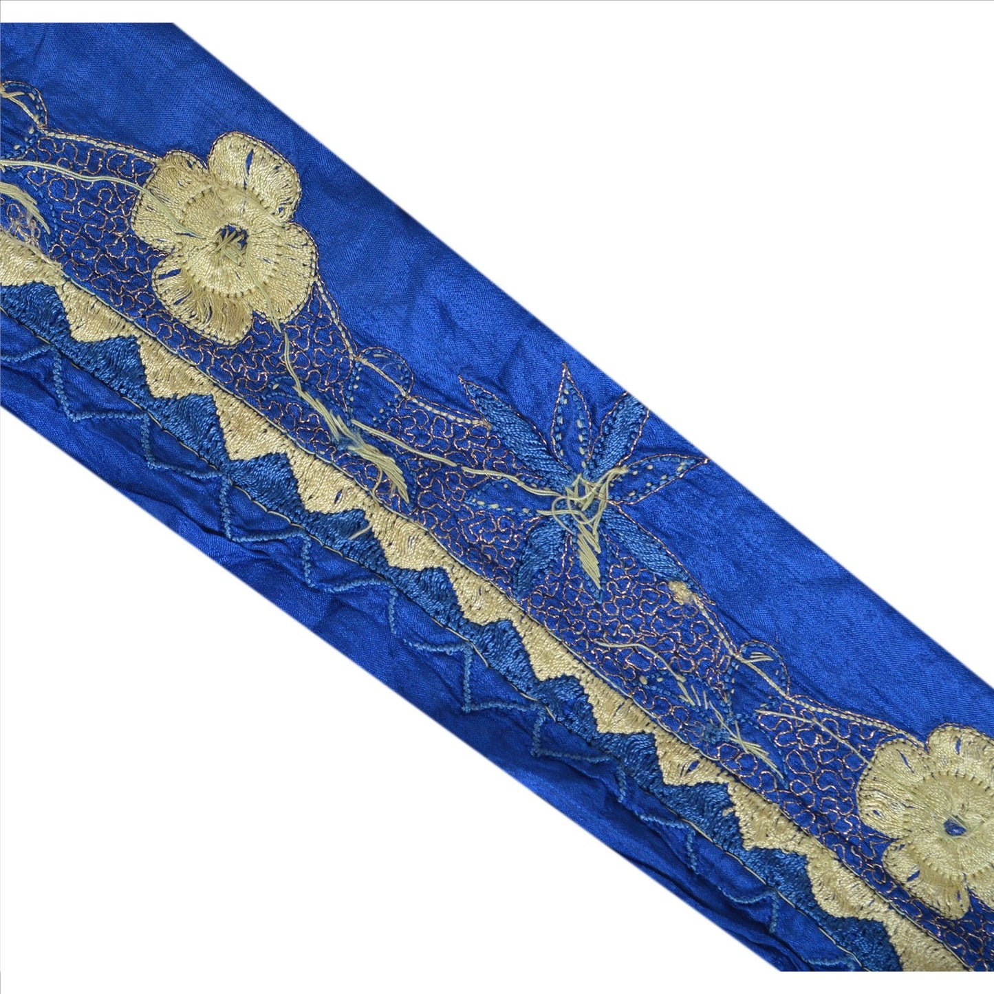 Sanskriti Vintage Sari Border Handbeaded 1 Yd Indian Trim Sewing Blue Lace