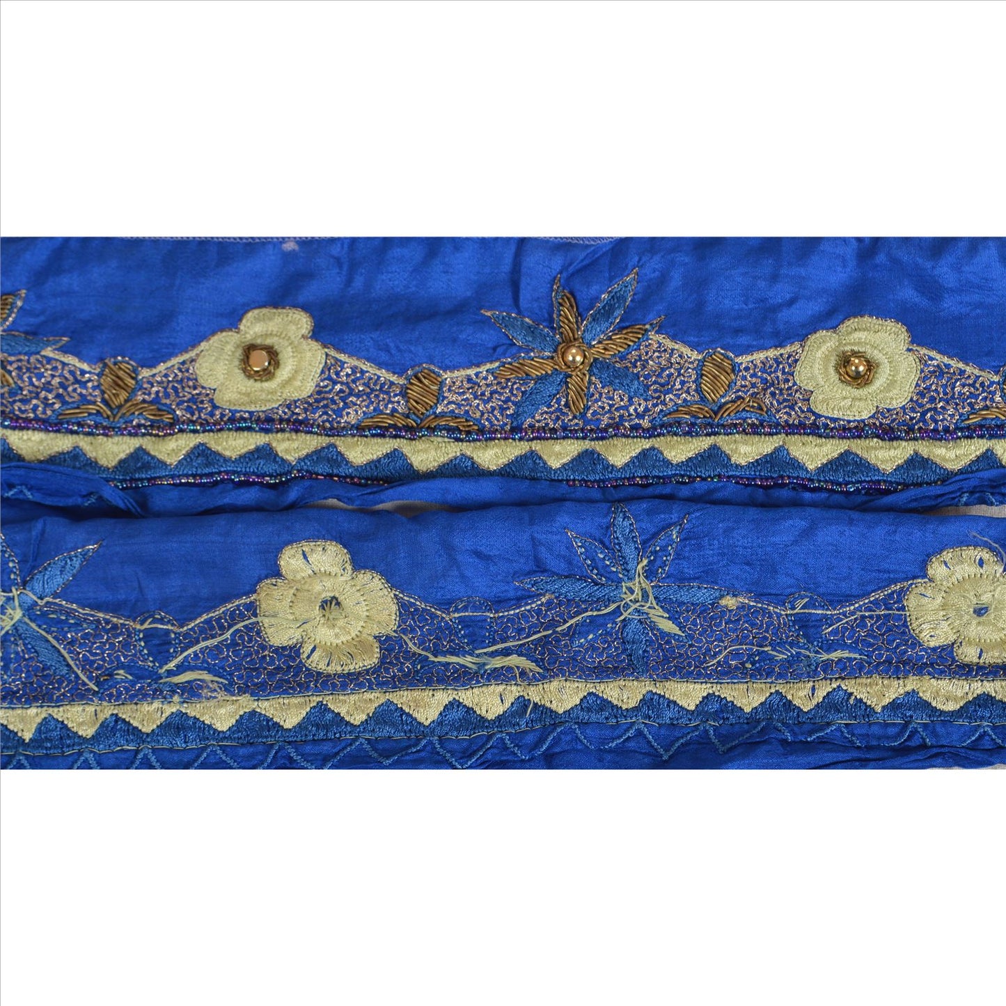 Sanskriti Vintage Sari Border Handbeaded 1 Yd Indian Trim Sewing Blue Lace