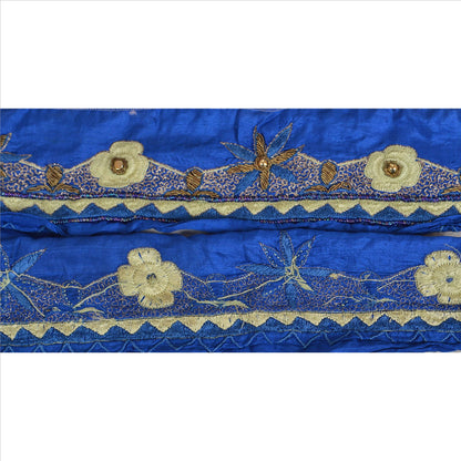 Sanskriti Vintage Sari Border Handbeaded 1 Yd Indian Trim Sewing Blue Lace