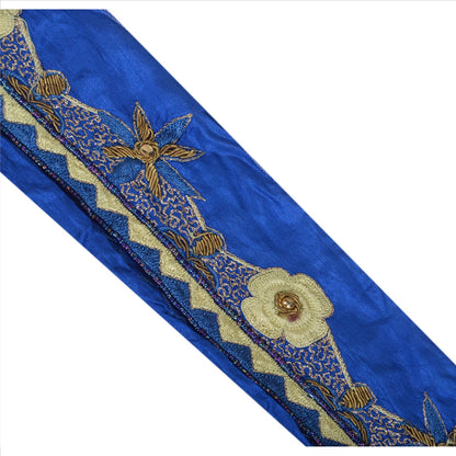 Sanskriti Vintage Sari Border Handbeaded 1 Yd Indian Trim Sewing Blue Lace