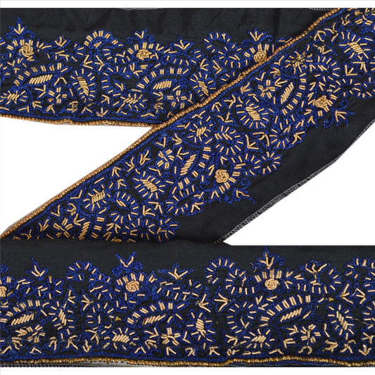 Sanskriti Vintage Sari Border Handbeaded 1Yd Indian Trim Sewing Black Decor Lace
