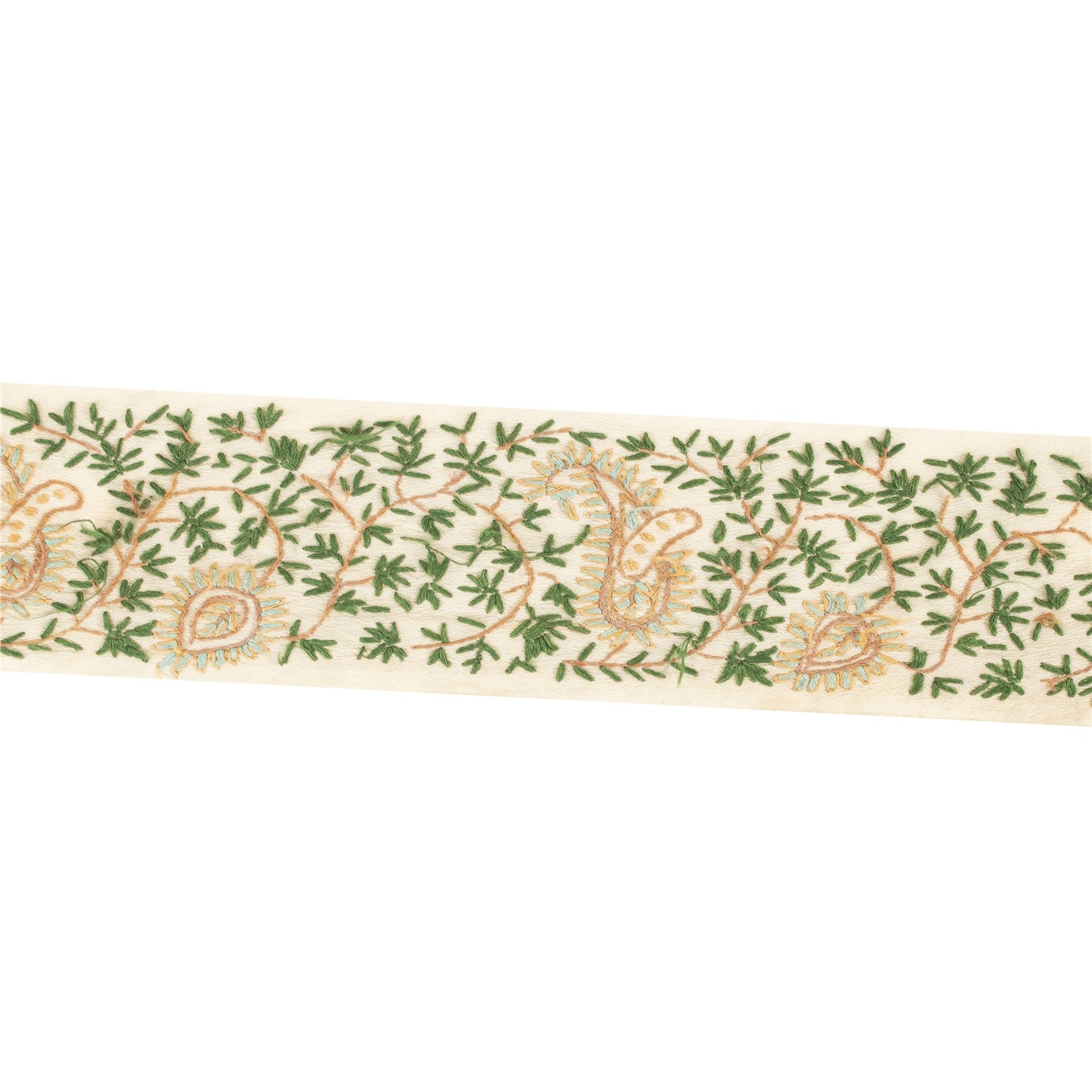 Sanskriti Vintage Sari Border Hand Embroidered Craft 1YD Sewing Cream Trims Lace