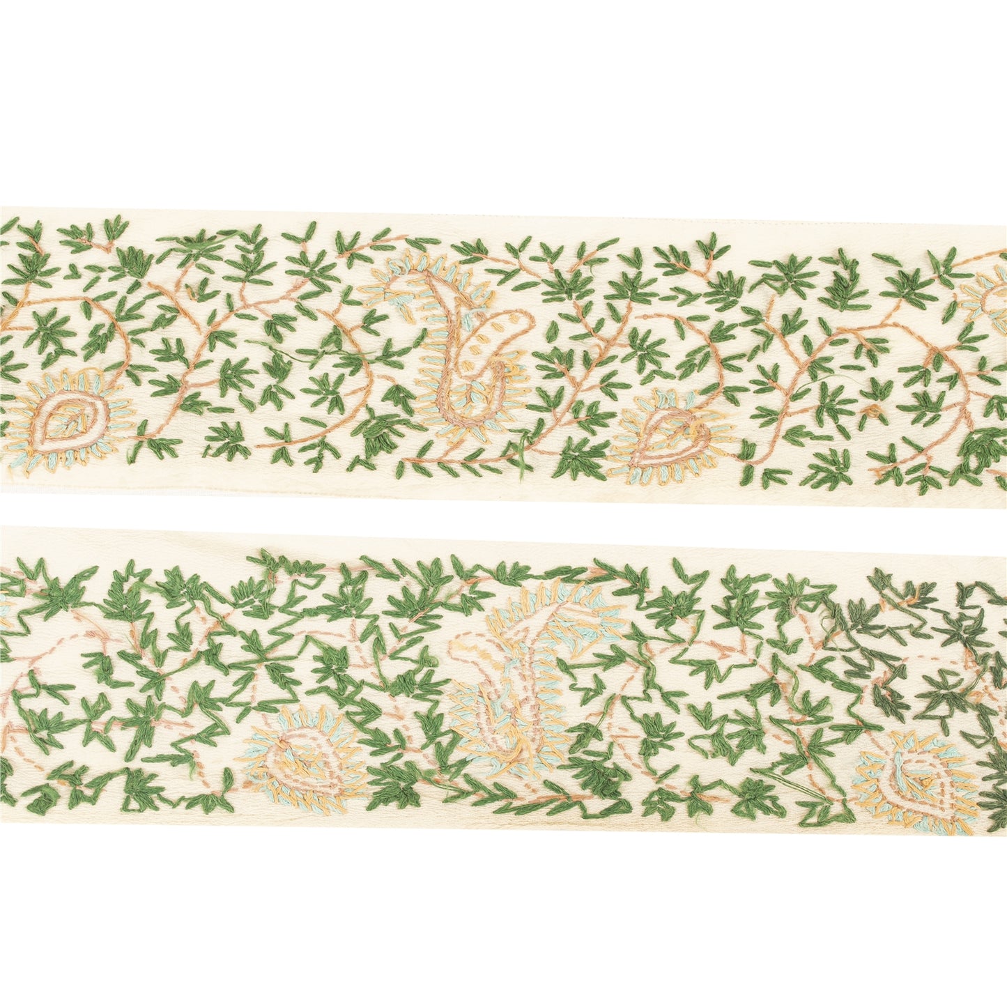 Sanskriti Vintage Sari Border Hand Embroidered Craft 1YD Sewing Cream Trims Lace