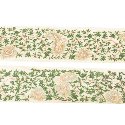 Sanskriti Vintage Sari Border Hand Embroidered Craft 1YD Sewing Cream Trims Lace