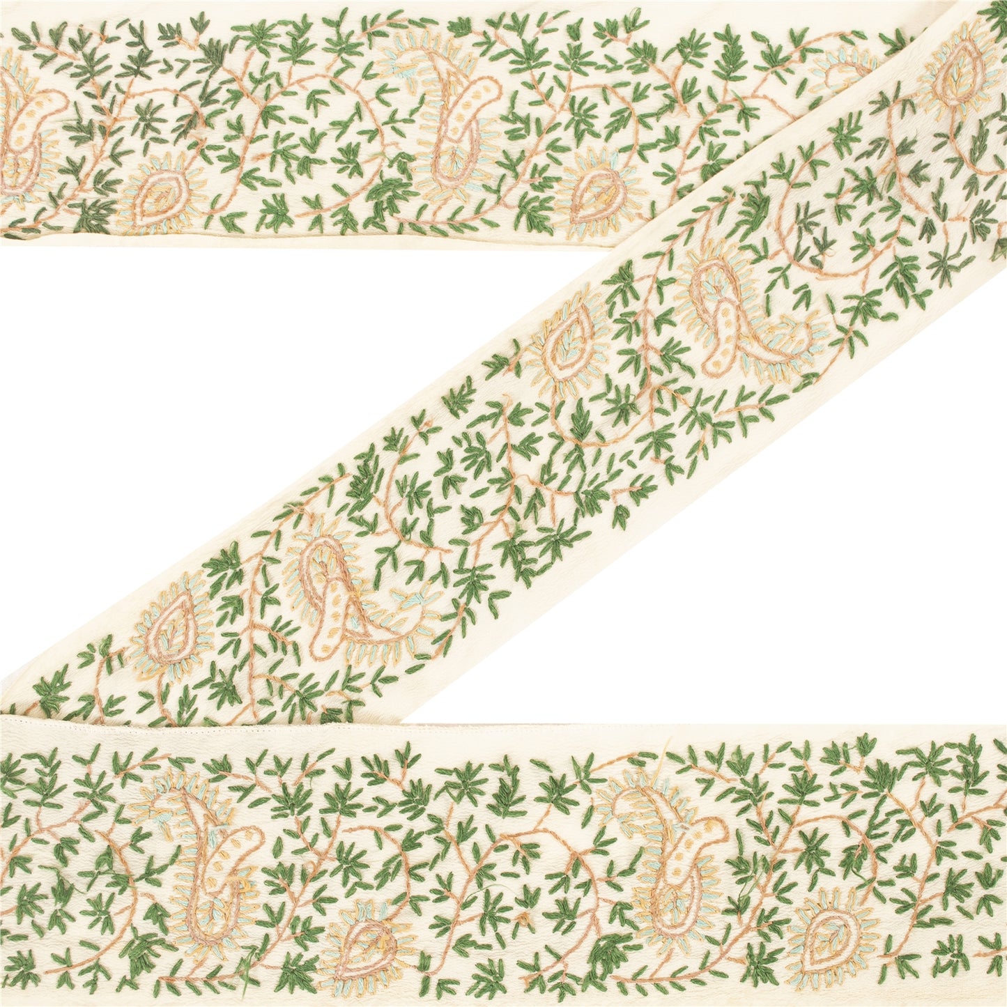 Sanskriti Vintage Sari Border Hand Embroidered Craft 1YD Sewing Cream Trims Lace