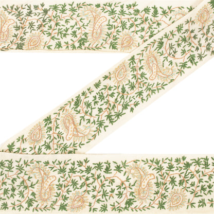 Sanskriti Vintage Sari Border Hand Embroidered Craft 1YD Sewing Cream Trims Lace