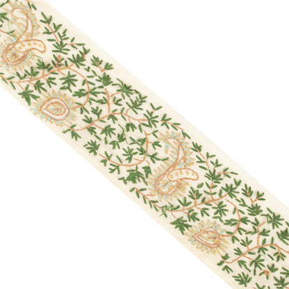 Sanskriti Vintage Sari Border Hand Embroidered Craft 1YD Sewing Cream Trims Lace