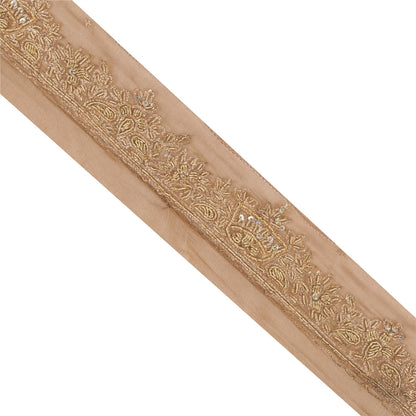 Sanskriti Vintage Sari Border Hand Bead Zardozi 1YD Indian Silk Trim Brown Lace