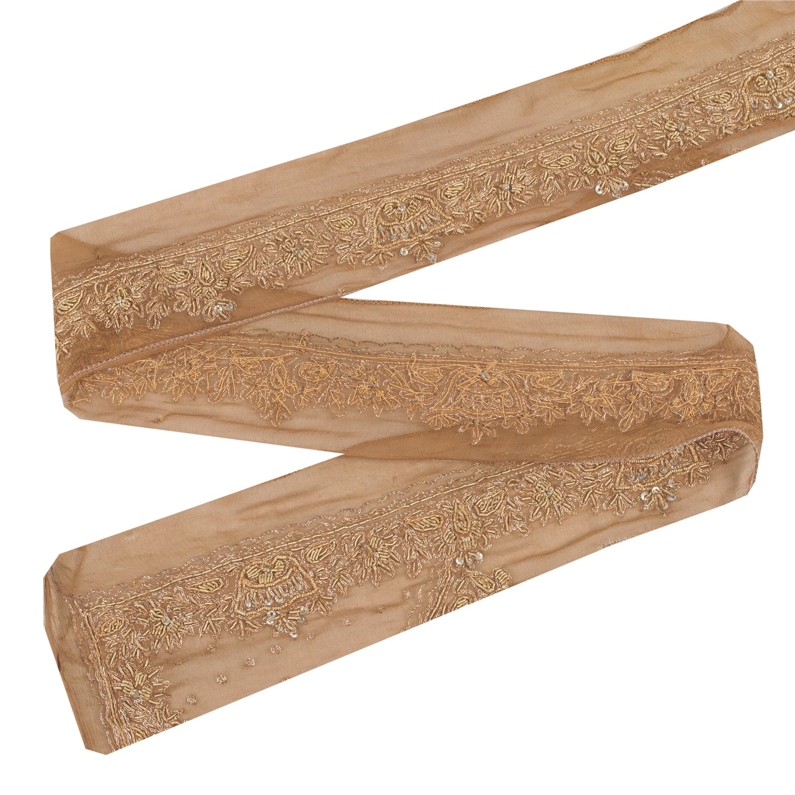 Sanskriti Vintage Sari Border Hand Bead Zardozi 1YD Indian Silk Trim Brown Lace