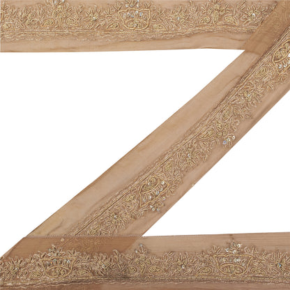 Sanskriti Vintage Sari Border Hand Bead Zardozi 1YD Indian Silk Trim Brown Lace