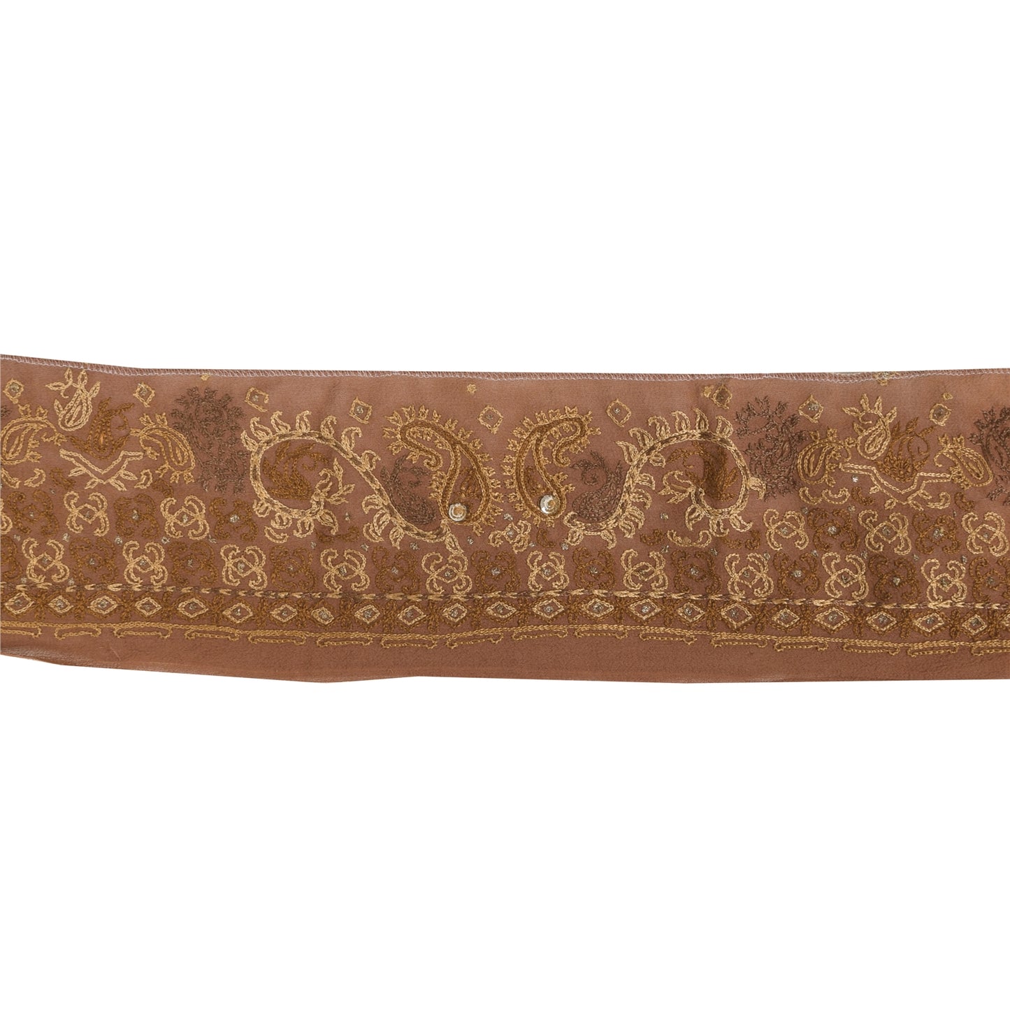 Sanskriti Vintage Sari/Saree Border Hand Beaded Zari 1 YD Trim Brown 2.5W Lace