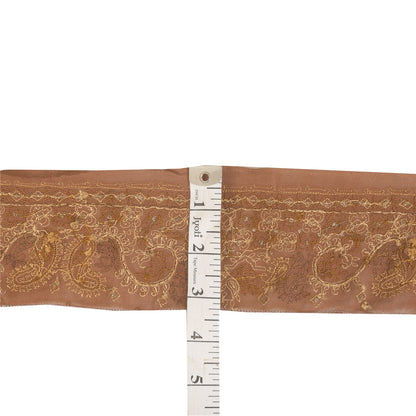 Sanskriti Vintage Sari/Saree Border Hand Beaded Zari 1 YD Trim Brown 2.5W Lace