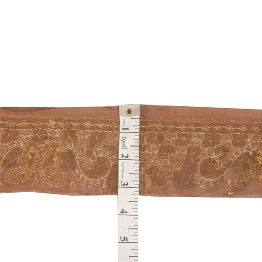 Sanskriti Vintage Sari/Saree Border Hand Beaded Zari 1 YD Trim Brown 2.5W Lace