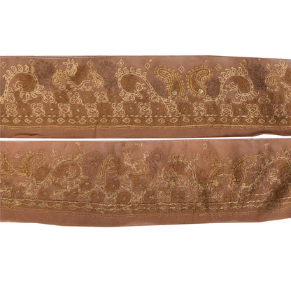 Sanskriti Vintage Sari/Saree Border Hand Beaded Zari 1 YD Trim Brown 2.5W Lace