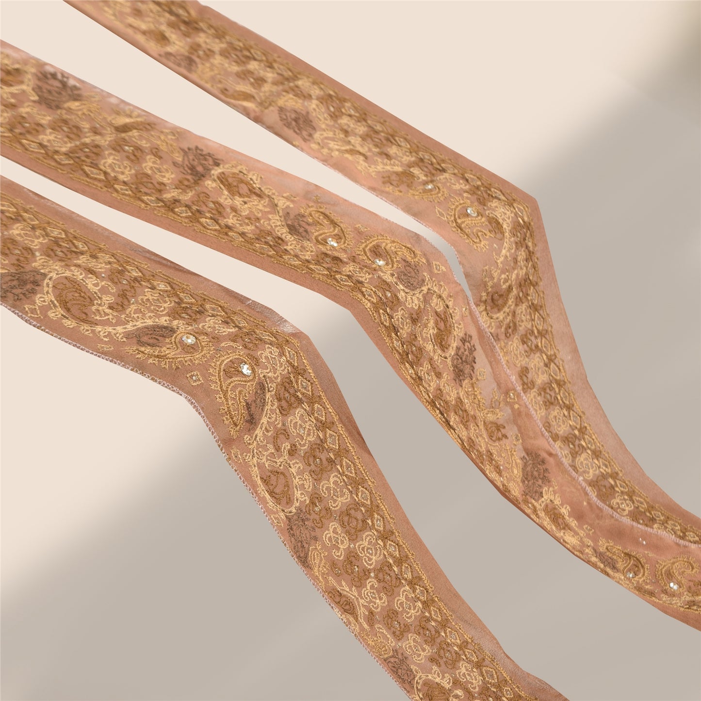 Sanskriti Vintage Sari/Saree Border Hand Beaded Zari 1 YD Trim Brown 2.5W Lace