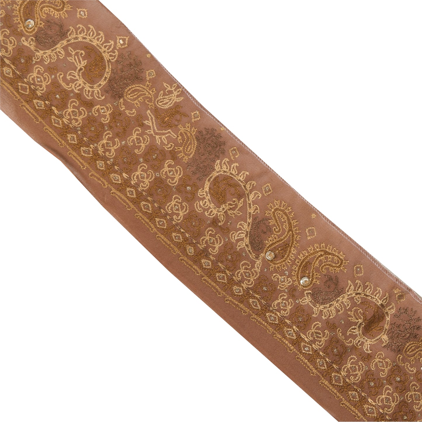 Sanskriti Vintage Sari/Saree Border Hand Beaded Zari 1 YD Trim Brown 2.5W Lace