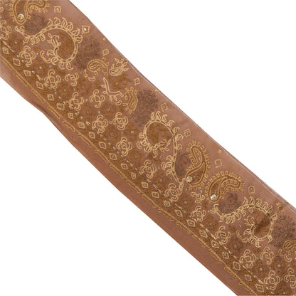 Sanskriti Vintage Sari/Saree Border Hand Beaded Zari 1 YD Trim Brown 2.5W Lace