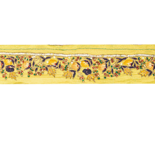 Sanskriti VINTAGE SARI BORDER HAND BEADED 1 yD TRIM LACE 2W PURE SILK GREEN