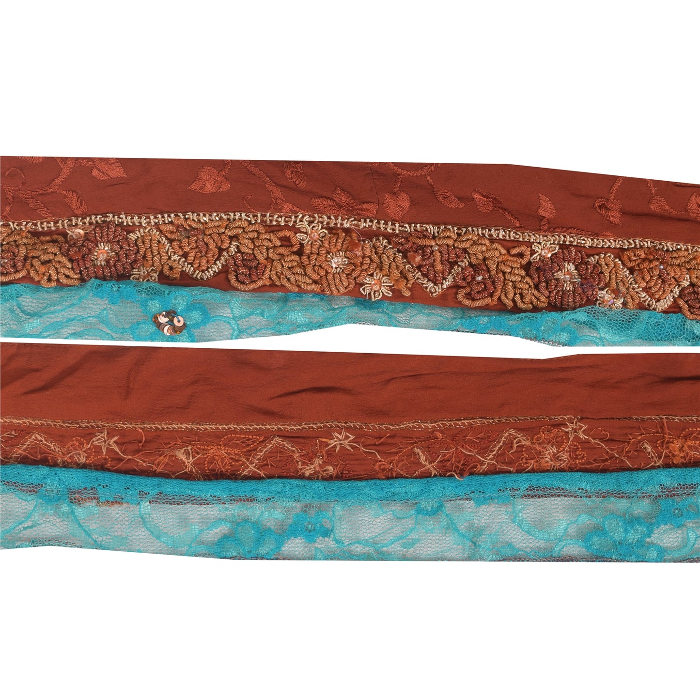 SANSKRITI VINTAGE SARI BORDER HANDBEADED 1 YD TRIM 1.5W RIBBON DARK ORANGE