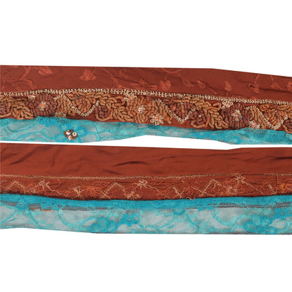 SANSKRITI VINTAGE SARI BORDER HANDBEADED 1 YD TRIM 1.5W RIBBON DARK ORANGE