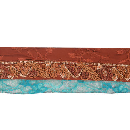 SANSKRITI VINTAGE SARI BORDER HANDBEADED 1 YD TRIM 1.5W RIBBON DARK ORANGE