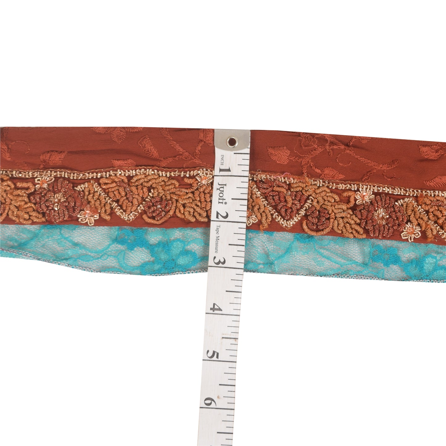 SANSKRITI VINTAGE SARI BORDER HANDBEADED 1 YD TRIM 1.5W RIBBON DARK ORANGE