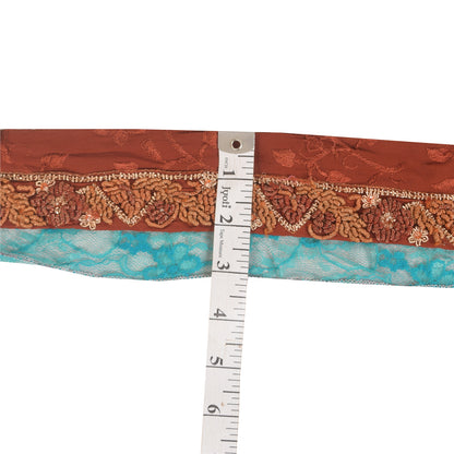 SANSKRITI VINTAGE SARI BORDER HANDBEADED 1 YD TRIM 1.5W RIBBON DARK ORANGE